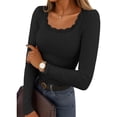 thumbnail image 2 of Tauxra Long Sleeve Thermal Shirt for Women with Lace Crewneck, Warm Fall Tops for Casual Daily Wear, Comfortable Soft Pullover with Ribbed Knit Design, 2 of 9