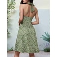 thumbnail image 4 of Robe d'Été Sans Manches Portefeuille à Col en V à Fleurs pour Femme, Mini Robe, Vert Encre, TTG, 4 of 5
