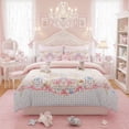thumbnail image 3 of JOLUSERE Cartoon Pink Beige Comforter Twin Set，2-Pieces Bunny Kitten Pattern Bedding Set for Kids, 3 of 8