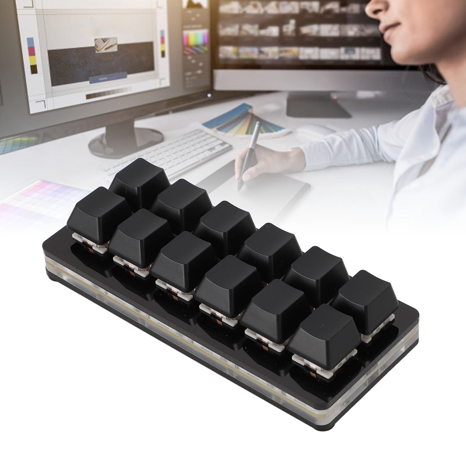One Handed Programmable Mechanical Keyboard, 12 Keys RGB Multifunctional Mechanical Gaming Keypad, Programmable Macro Keyboard, One Handed Keyboard for