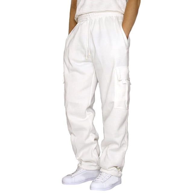 EGNMCR Men's Lightweight Pants, Cargo Pants Men, Linen Pants Men Men's Rope Loosening Waist Color Pocket Trousers Loose Sports Trousers Men's polyester pants