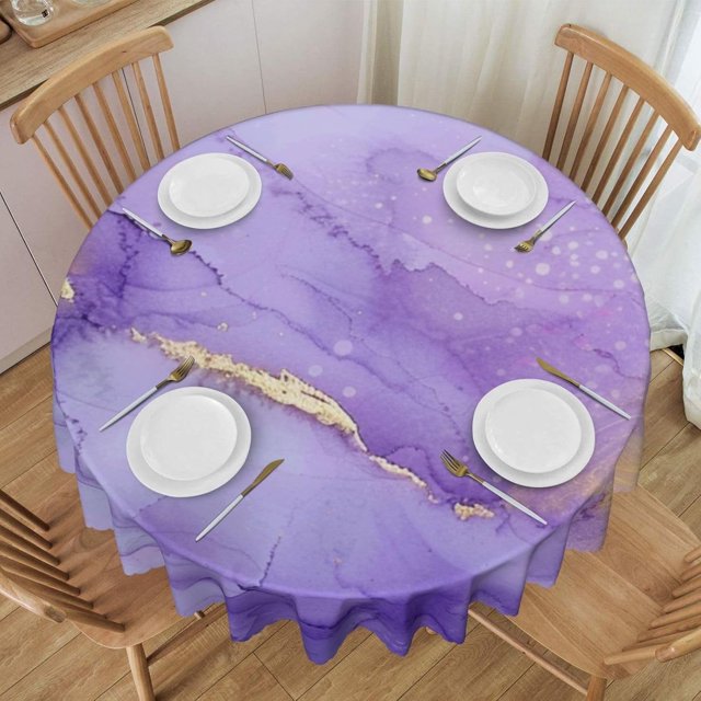Tablecloth Pastel Purple Marble Round 60 x 60 Inch Table Cover Polyester Stain and Wrinkle Resistant Table Cloth for Kitchen Dining Coffee Party