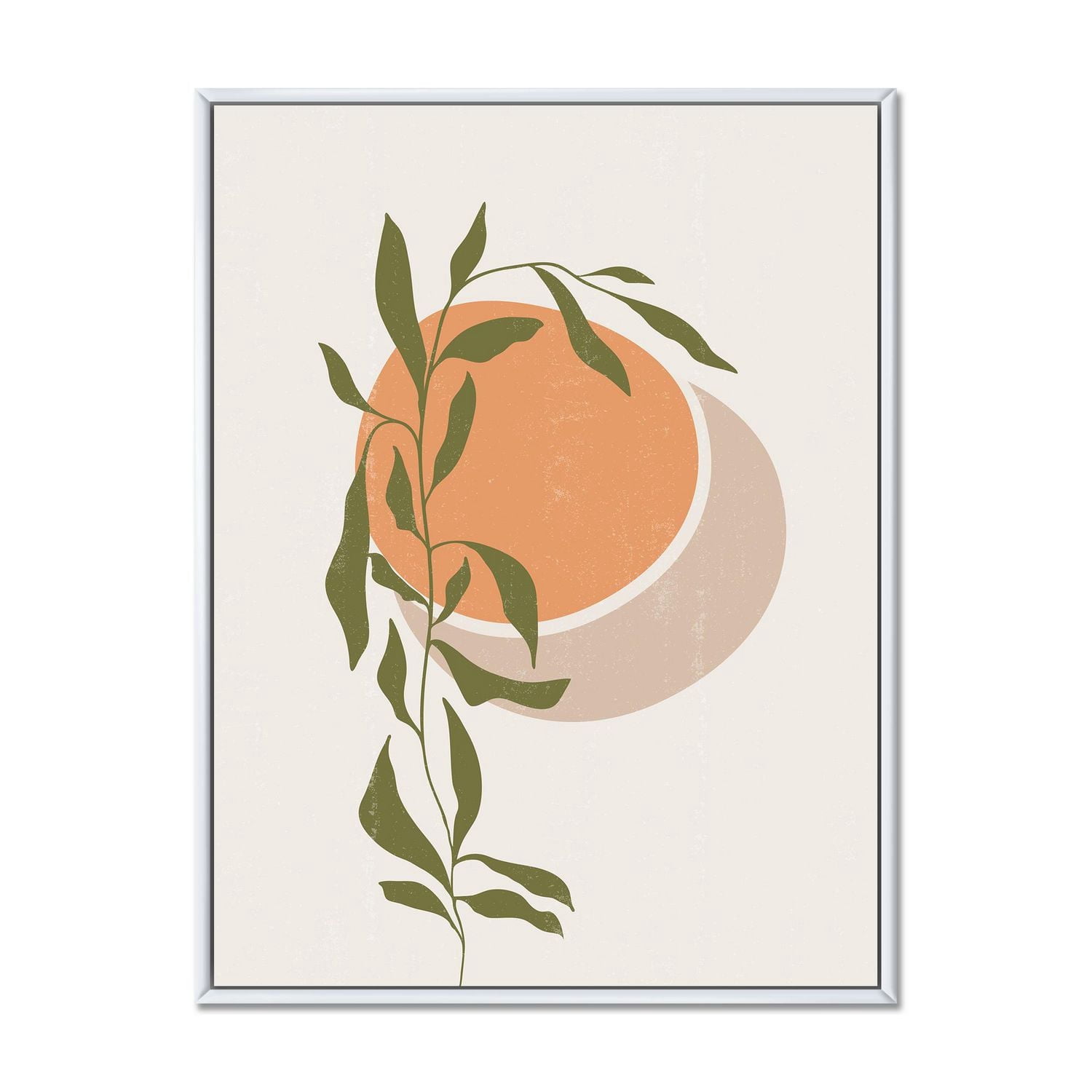 Designart Soleil et lune orange abstraits avec des feuilles tropicales ART MURAL À CADRE FLOTT