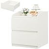 Modern Bedside Table with 2 Drawers, Handle-Free Curved Design Nightstand, MDF End Table with Guardrail Top, Metal Slides, 100 lb Capacity
