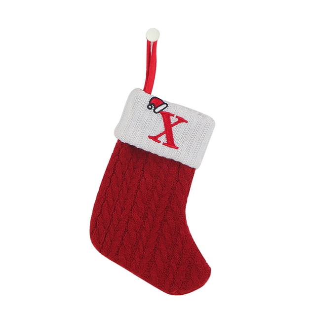 Fridja 7.87 Inches Monogram Christmas Stockings with Letters, Super Soft Christmas Stockings Red Knitted Hosiery Wool with White Super Soft Cuff for Christmas Xmas Tree Holiday Fireplace (X)