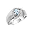 thumbnail image 3 of RYLOS Mens Rings Sterling Silver Ring 6X4MM Oval Shape Gemstone & Diamond Ring Aquamarine March Birthstone Rings For Man Silver Rings, Size 11, 3 of 7