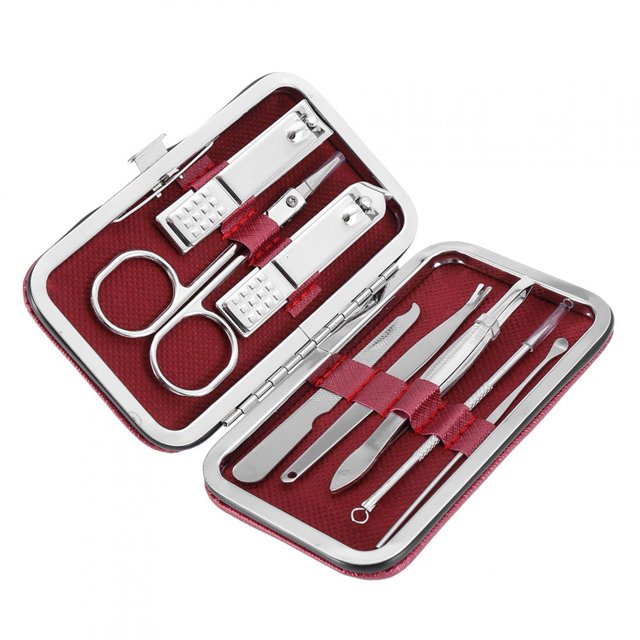 Oubit Coupe-Ongles, Ensemble de 8 Pcs de Coupe-Ongles en Acier Inoxydable avec Étui compact en Cuir Rouge Contenant des Outils de Manucure Tels Que des Coupe-Ongles, des Ciseaux, des Pinces et des Limes. Durable, Conception Antidérapante, portable et Idéal pour le Soin à la Maison Ou en Voyage.