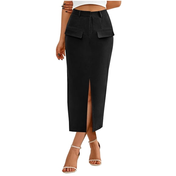Tumotour Summer Skirt For Women High Waisted Cargo Midi Skirt Trendy Spring Summer Pencil Slit Skirty Casual Business Work Long Skirts