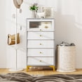 thumbnail image 4 of Gymax 2 Pcs Commode à 4 Tiroirs 44,5 Pieds' de Hauteur Commode Commode avec Porte en Verre Cannelé Relevable, 4 of 10
