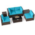 thumbnail image 2 of Costway 7 PCS Patio Furniture Set 40,000 BTU Gas Fire Pit Table Propane Tank Cover Table Mix Brown + Turquoise, 2 of 9