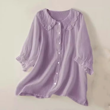 zbxnLI Women's Summer Short Sleeve Shirts Lightweight Casual Tops Collared Loose Blouses Ladies Clothes