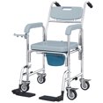 thumbnail image 1 of HOMCOM Chaise de Douche Roulante, Chaise de Chevet avec Roues, Dossier, Accoudoirs, Repose-Pieds Rabattables pour Aînés, Personnes Handicapées, Gris, 1 of 7