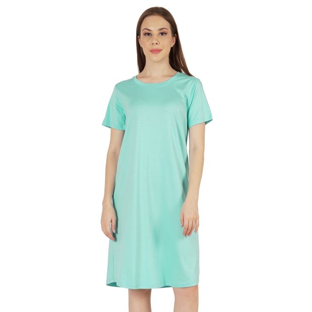 Inkmeso Robe T-Shirt d'Été Décontractée Unie pour Femmes, Coupe Ample, Tunique à Manches Courtes, Robe de Nuit