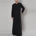 thumbnail image 2 of PEZHADA Ensemble de Robe Musulmane pour Homme Robe Arabe Mi-Longue à Manches Longues Col Montant Fermeture Éclair Robe Décontractée Noir, 2 of 5
