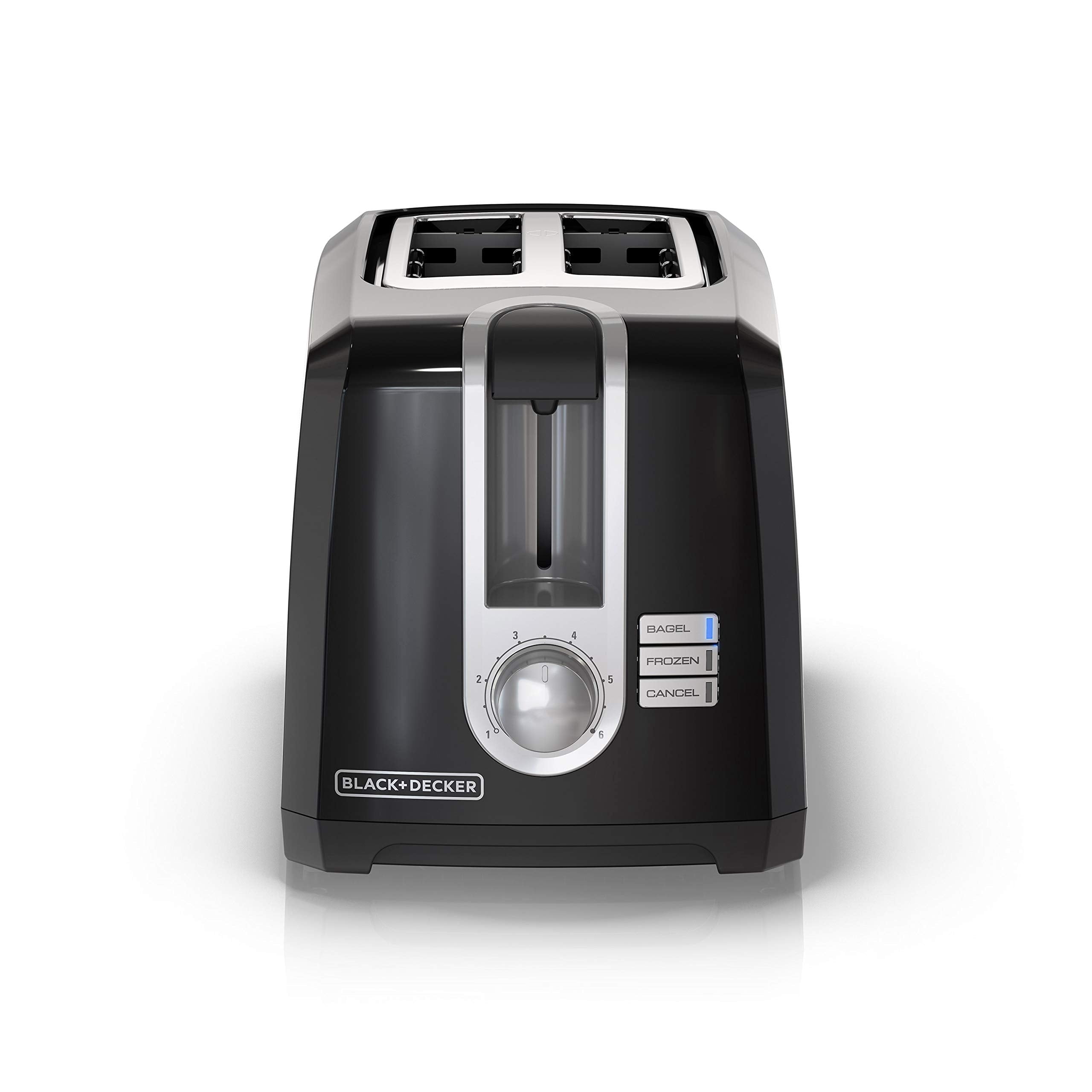 BLACK+DECKER 2-Slice Toaster, Extra Wide Slots for Bagels & Thick Bread, 6 Browning Settings, Removable Crumb Tray, Cancel Button, 850W, Black