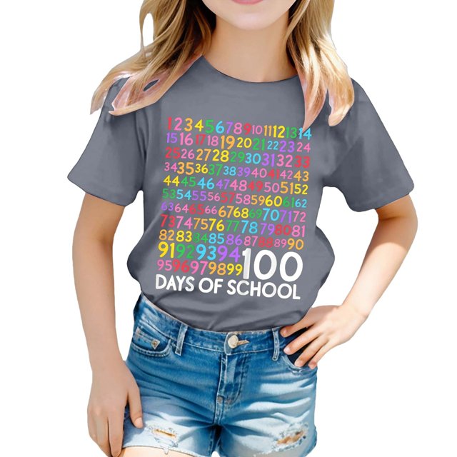 PMVFHDE T-Shirts Fille T-Shirt Décontracté Imprimé à Col Rond à Manches Courtes T-Shirt Chemise Décontractée Gris Clair, 3-4 Ans