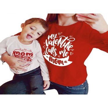 Tenues de la Saint-Valentin pour Maman et Moi, Col, Manches Longues, Imprimé de Lettres et de Cœurs, Chandails Amples