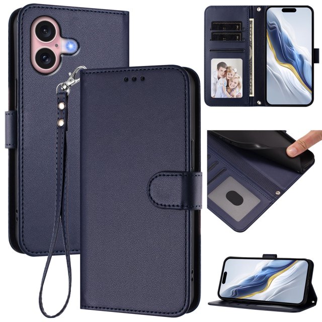 GANGXUN Wallet Case for iPhone 16 – Magnetic Closure, RFID Blocking, Wrist Strap, Wireless Charging Compatible