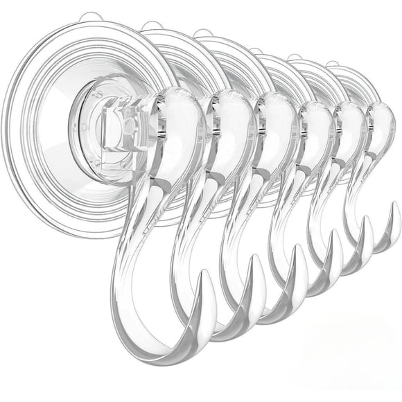 SuoKom 6Pcs Suction Cup Hooks, Small Clear Heavy Duty Vacuum Suction Cups with Hooks Removable Window Glass Door Suction Hangers Reusable Suction Cup Holders
