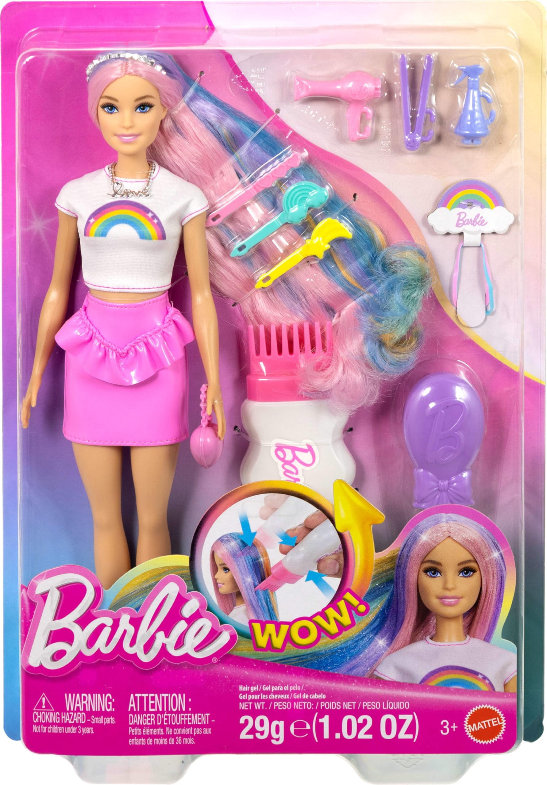 Barbie Rainbow Sparkle Hair Fashion Doll with Extra-Long Hair and 12 Styling Accessories