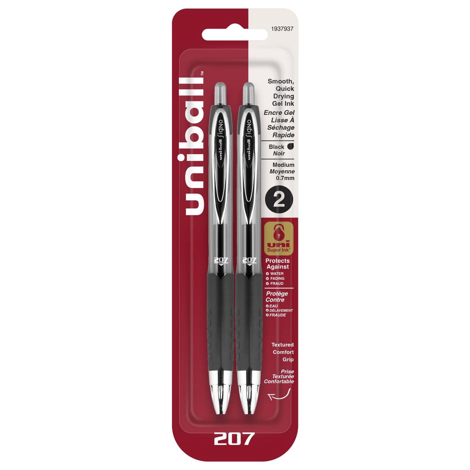 uniball™ 207 Retractable Gel Pens, Medium Point (0.7mm), Black, 2 Pack