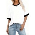 thumbnail image 4 of Staron Plus Size T-Shirts for Women Casual Patchwork Color Round Neck Short Sleeve Loose Comfy Basic Spring Summer Top, White S, 4 of 4