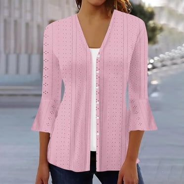 LOVZFMLL Cardigan for Women's Fashion Casual-Neck 3/4 Sleeve Loose Ladies Blouses Cardigan