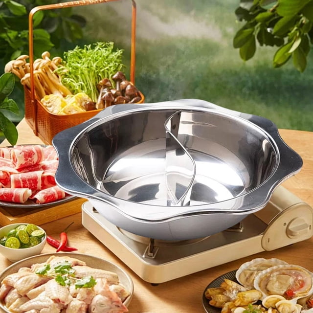 Elodie Stainless Steel Divided Hot Pot Mandarin Duck Pot Round Hotpot Soup Cookware for XL