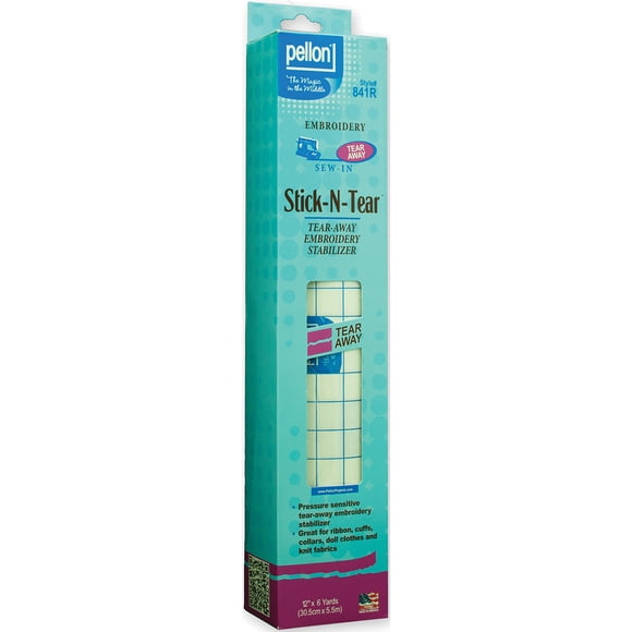 Pellon Stick-N-Tear Away Embroidery Stabilizer-White 12"X6yd - 841R