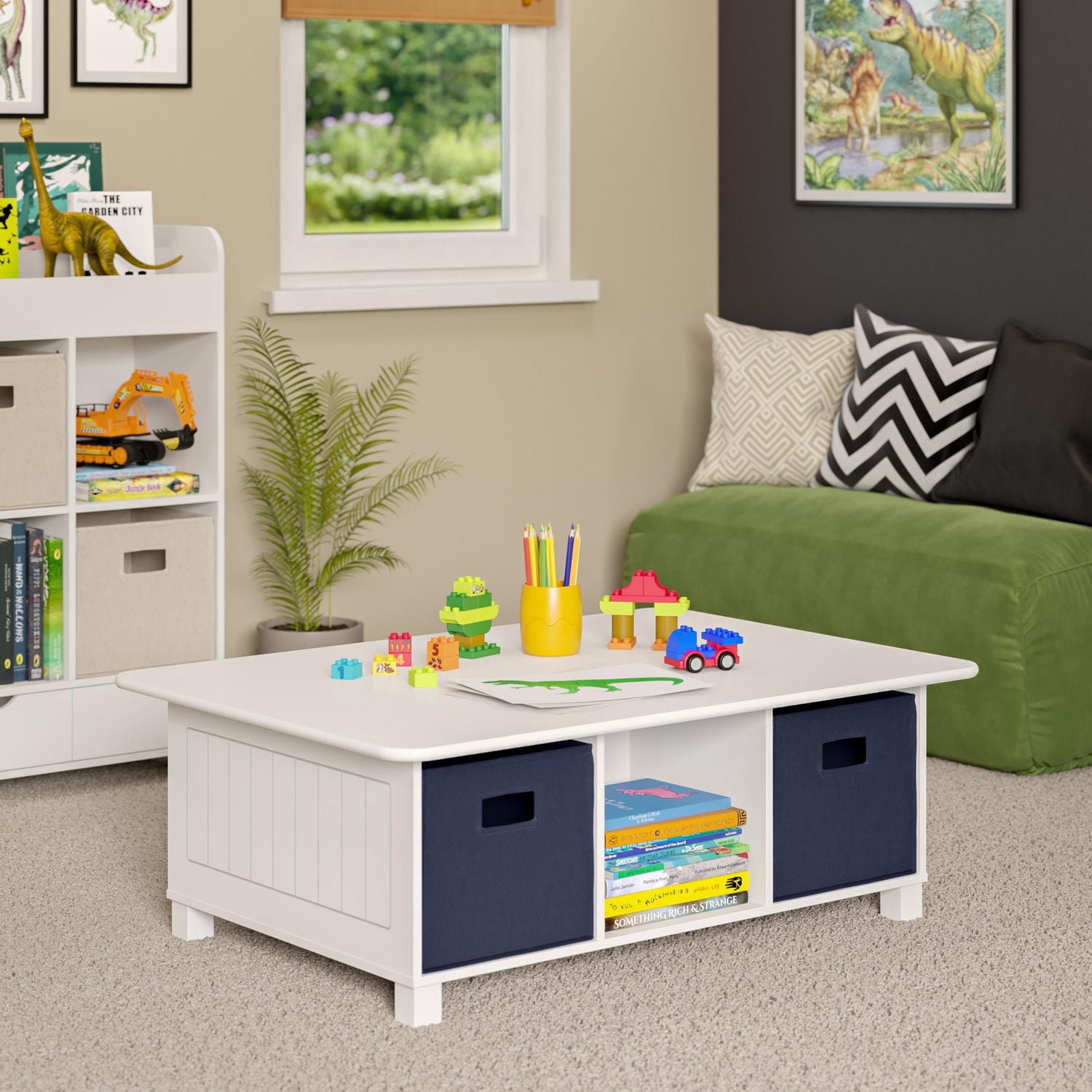 Maison RiverRidge® Table d'activités pour enfant avec 6 casiers de rangement blanc avec bacs 2 pièces