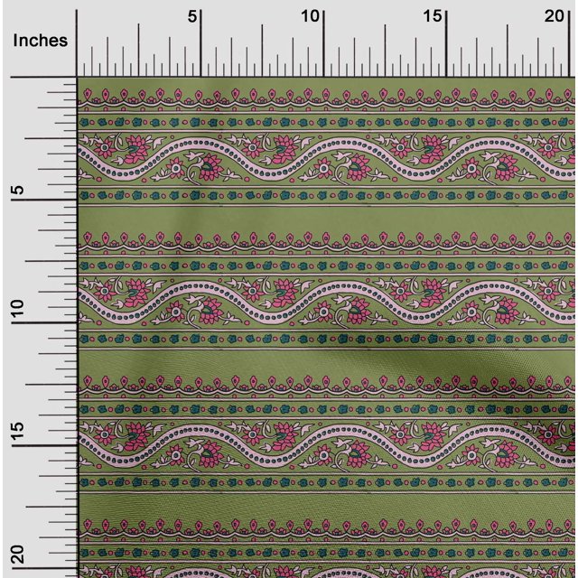 oneOone Cotton Poplin Fabric Leaves & Floral Block Print Fabric BTY 56 Inch Wide