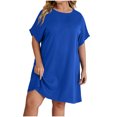 thumbnail image 1 of Ersazi Robe de Travail pour Femmes Grande Taille Femmes Ample à Col Rond d'Été à Manches Courtes en Coton et Lin en Liquidation Bleu TG, 1 of 9