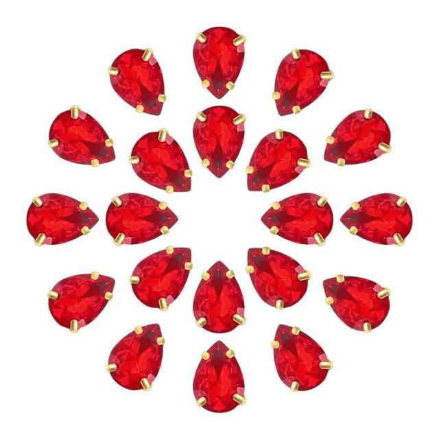 Unique Bargains 20Pack Teardrop Sew on Rhinestone - 10x7mm Glass Teardrop Crystal Rhinestones in Gold Prong Setting (Bright Red)