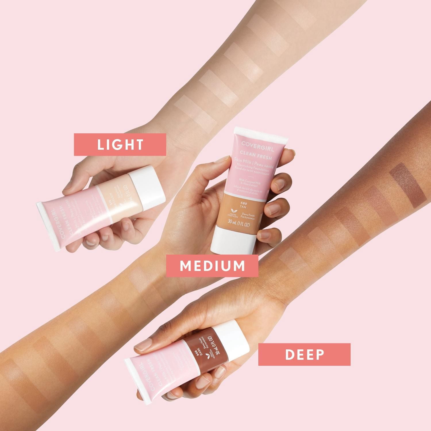COVERGIRL - Fond de teint couvergance légère Clean Fresh, formulé sans parabènes, sulfates, huile minérale et talc. Enrichi en niacinamide, lait de coco et aloès, 100 % végétalien et sans cruauté enve