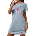 thumbnail image 1 of Mrat Pyjama pour Femmes Robe pour Femmes Pyjama Manches Courtes Chemise de Nuit Décontractée Imprimée Robe de Nuit Ample Confortable Pyjama Nuisette S-98 Bleu TG, 1 of 7