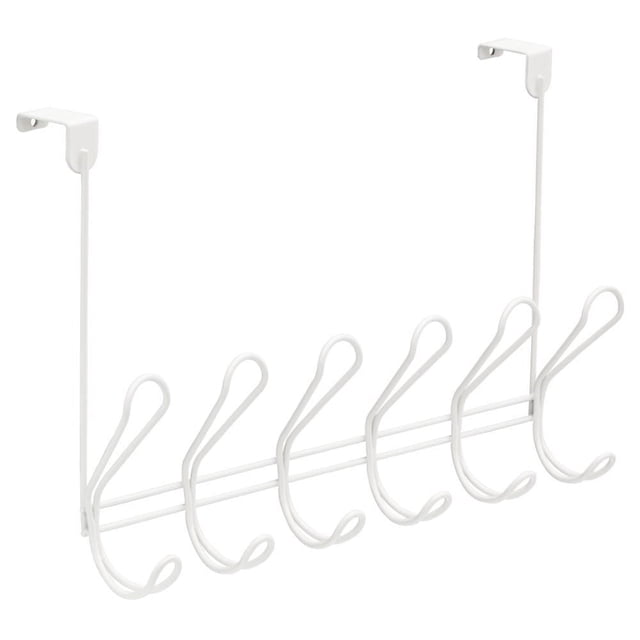 Peerless Crochet par-Dessus la Porte en Métal Blanc avec six Crochets Doubles et un Cadre Mince pour une installation Bricolage Facile, Convient pour Organiser Manteaux et Vêtements dans les Garde-Robes Ou les Vestiaires, Aussi Idéal comme Organisateur de Vêtements Gain de Place.