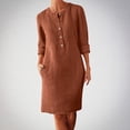 thumbnail image 2 of Daiosportswear Robe en Lin et Coton pour Femmes, Robe Chemise à Boutons à Manches Longues, Col Rond, Robe Habillée Décontractée Mini avec Robe Femme, Robes pour Femmes Brun 3X-Grand (TTTG), 2 of 5