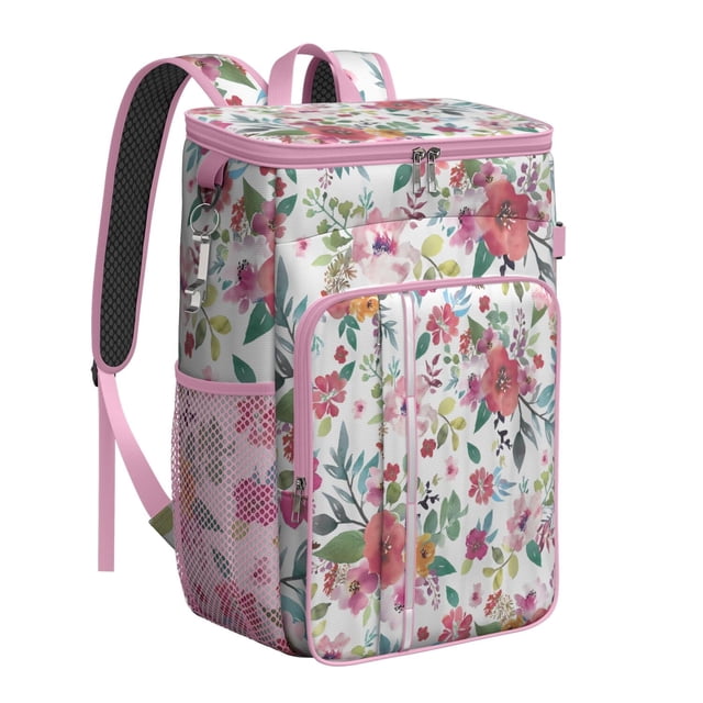 Blossom Pattern Floral Print Insulated Cooler Backpack - 20L Leakproof & Easy to Clean, Great for Camping