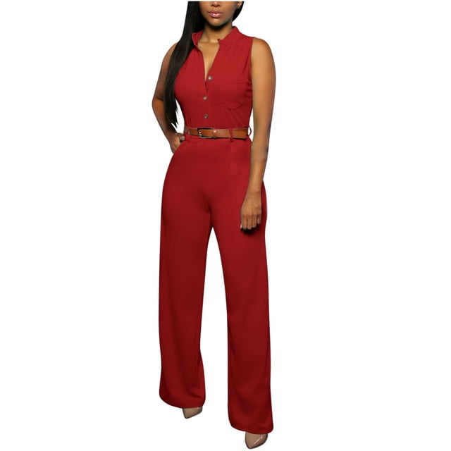 Timegard Womens Rompers Sleeveless Button Straight Leg Jumpsuit Fall Fashion Casual Comfy Office Outfits