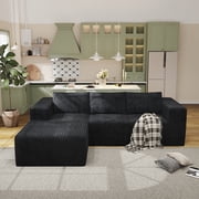 L-Shaped Teddy Fabric Sectional Sofa, 3-Seat Modern Couch with Left-Hand Chaise Lounge and 2 Pillows, 108.3" x 68.1" Upholstered Corner Sofa for Living Room, Bedroom, Office-Black