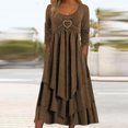 thumbnail image 2 of Robes Brunes pour Femmes Couleur Unie à Manches Longues Robe en Dentelle Patchwork Grande Taille Col Rond Ajustée et Évasée Tendance Vacances Robe Décontractée Maxi Mode Quotidien Blouse Trapèze Dos Nu Robe Plissée, TTG, 2 of 5