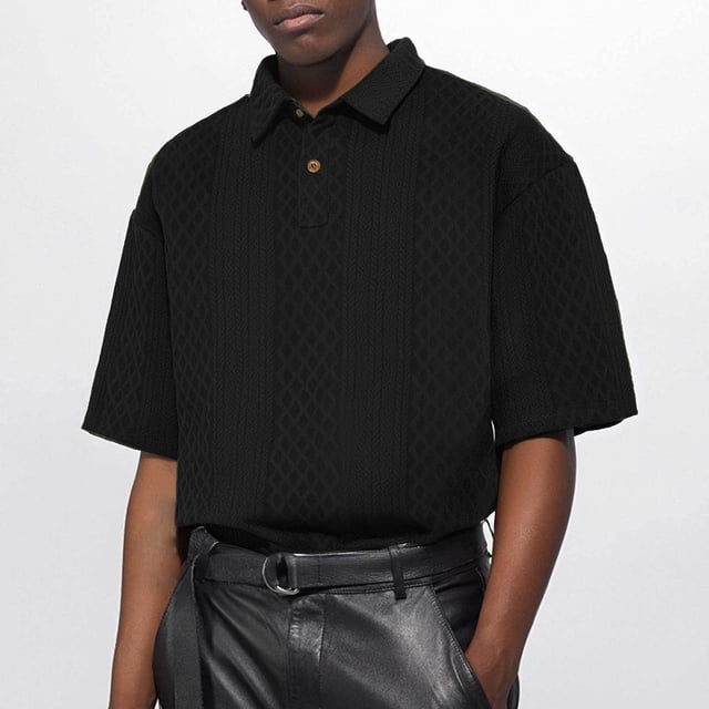 ylioge Short Sleeve T Shirts for Men Pullover Button Collared Golf Tees Tops Casual Solid Color Textured Loose Comfort Lapel Tshirts Shirt