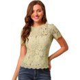 thumbnail image 1 of INSPIRE CHIC Haut en Dentelle Florale Semi-Transparente à Bord Festonné pour Femme, 1 of 6