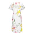 thumbnail image 3 of QJUHUNG Midi pour Femmes Été Décontracté Ample Bohème à Imprimé Floral Col Ras du Cou Manches Courtes Longueur Genou Robe Froncée avec Poches, 3 of 4