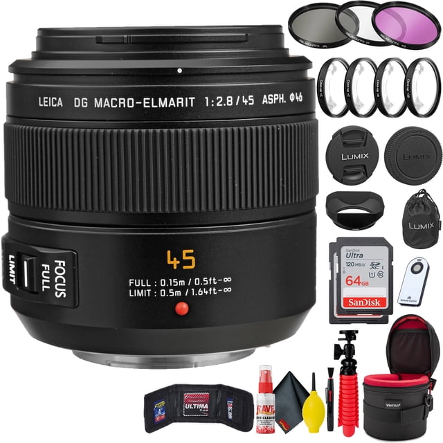 Panasonic Leica DG Macro-Elmarit 45-mm F/2.8 ASPH Mega O.I.S Objectif + Accessoires