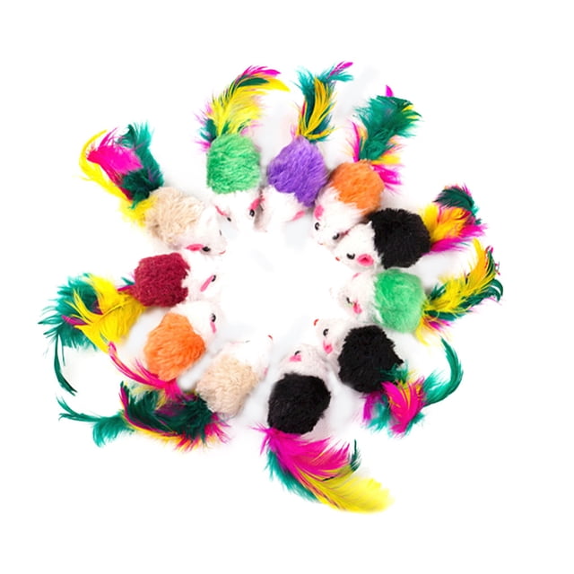 Transemion Pack of 10 Pet Mini Mouse Teasing Toy Outdoor Chasing Training Mice Interactive Toys Pets Supplies Color Random 1Set