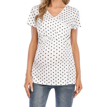 LSLJS T-Shirts de Maternité à Col en V pour Femmes, Imprimé à Pois, Manches Courtes, T-Shirt de Grossesse pour Femme, Allaitement, Vêtements Décontractés, Hauts d'Allaitement