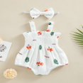 thumbnail image 3 of Baby Girls Rompers Clothes Summer Infant Sleeveless Cotton Linen Bodysuits Jumpsuits Headband Outfits, 3 of 9