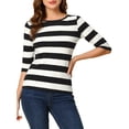 thumbnail image 1 of INSPIRE CHIC Hauts pour Femmes Non Doublés Col Rond Manches au Coude Coupe Ajustée T-Shirt Décontracté TG Noir, 1 of 6