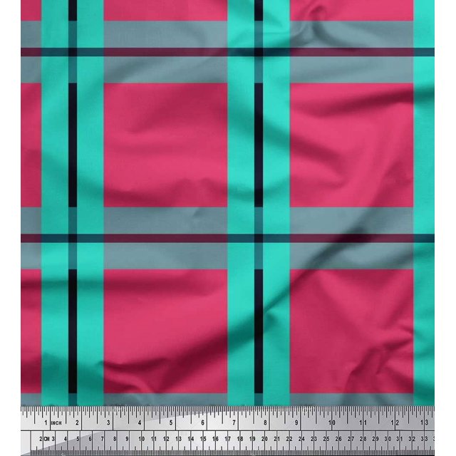 Soimoi Cotton Poplin Fabric Check Check Printed Craft Fabric by the Yard 42 Inch Wide